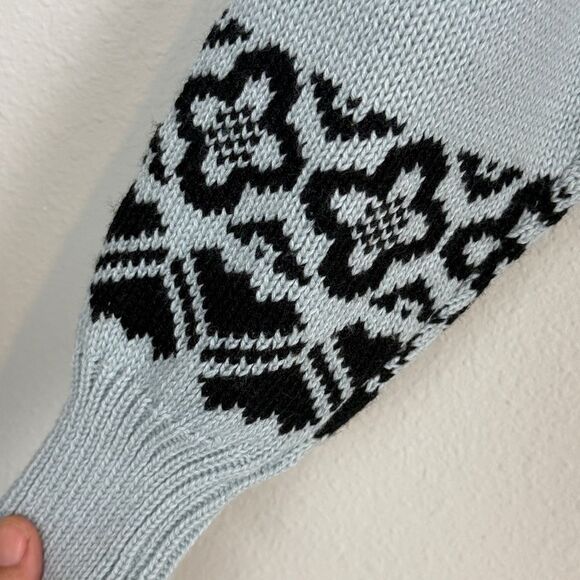 Handmade Knit Light Blue Black Cardigan Sweater M/L - Picture 4 of 9